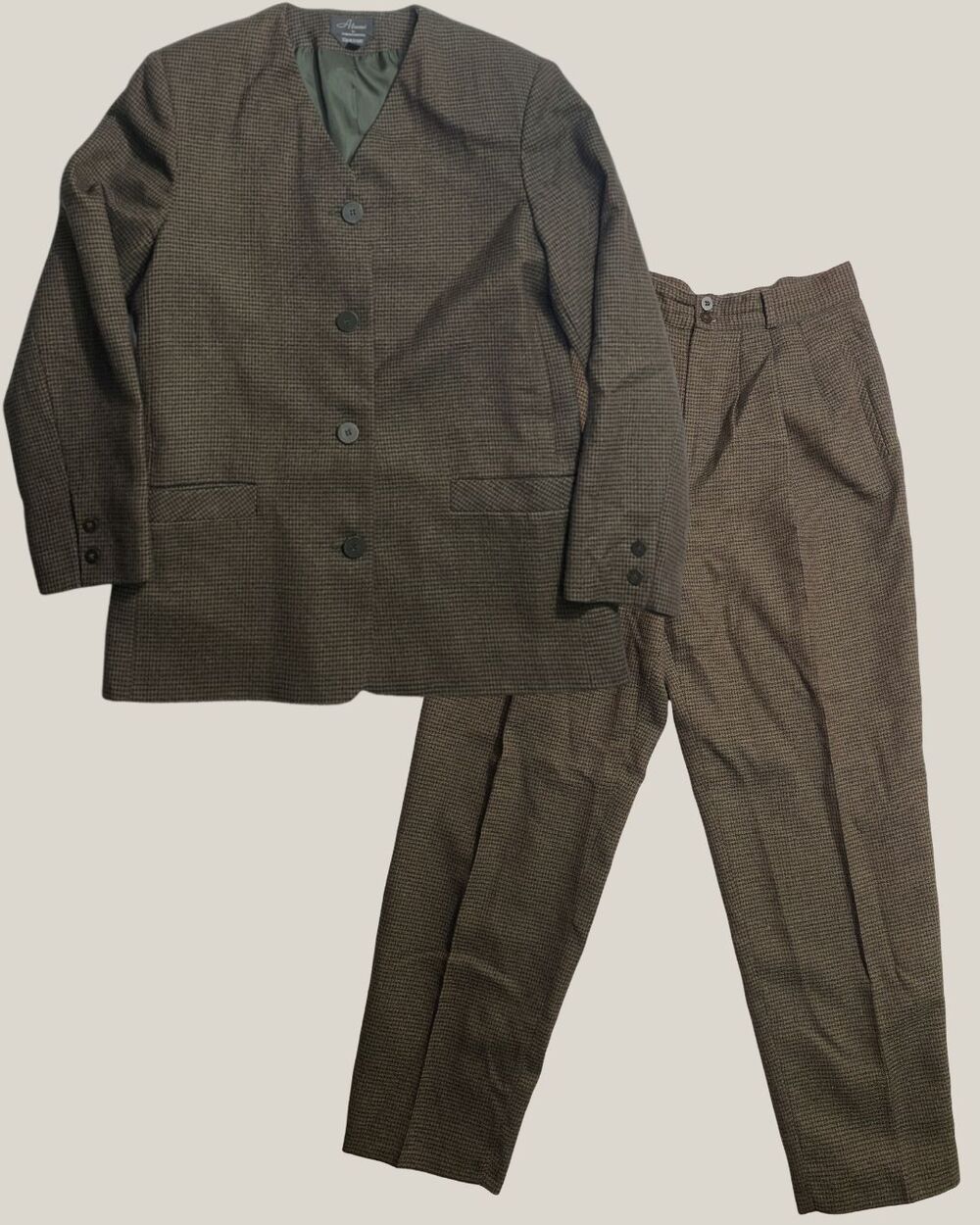 VTG Alanni by Donnybrook Pants Suit Set Womens 12 Brown Wool Plaid Dark Academia
